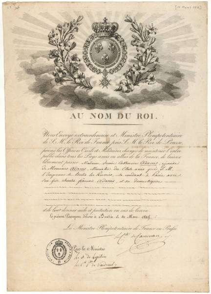 Louisa Catherine Adams’ French passport, 10 March 1815